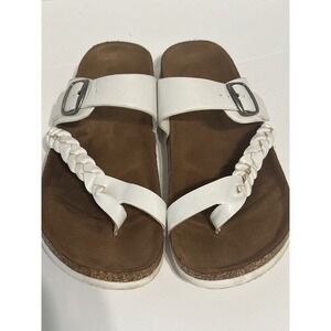 Aeropostale White Braided Thong Sandals Adjustable Buckle Slides‎ Size 8